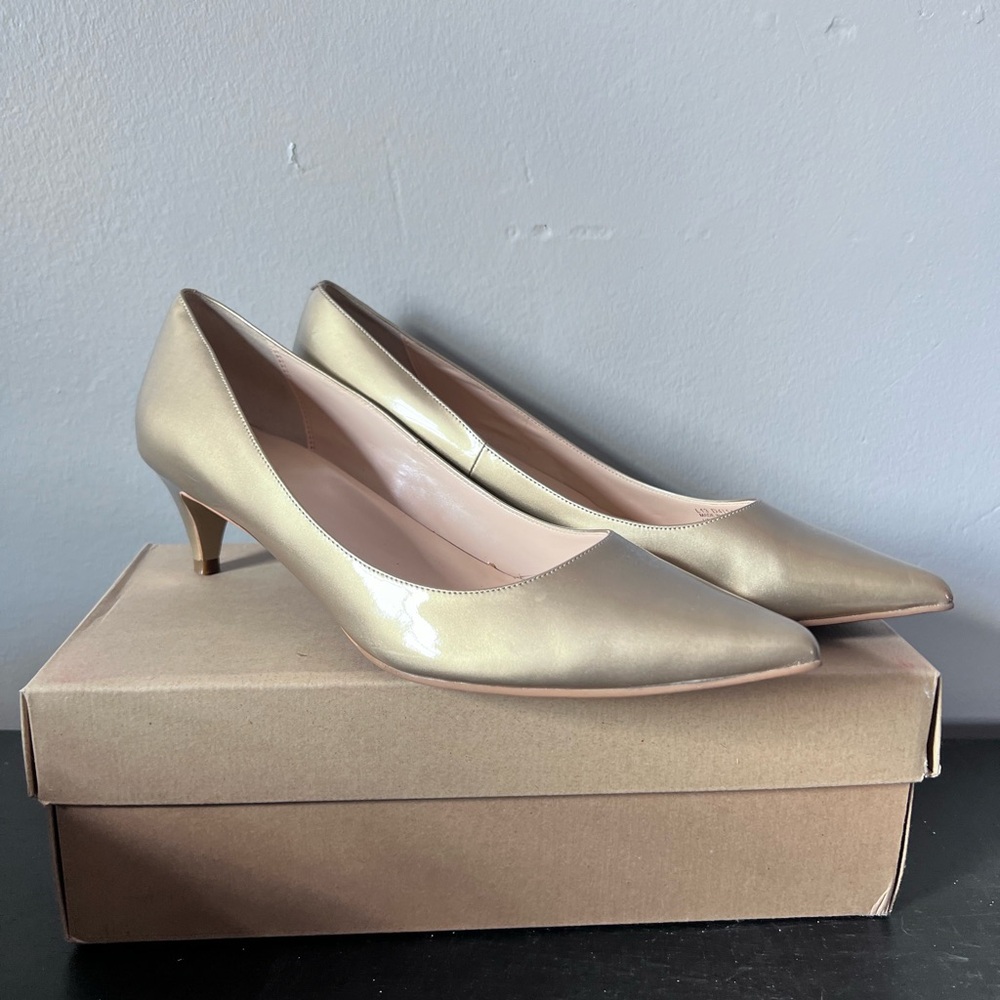 Cole Haan gold kitten heel pumps with Nike Air insoles